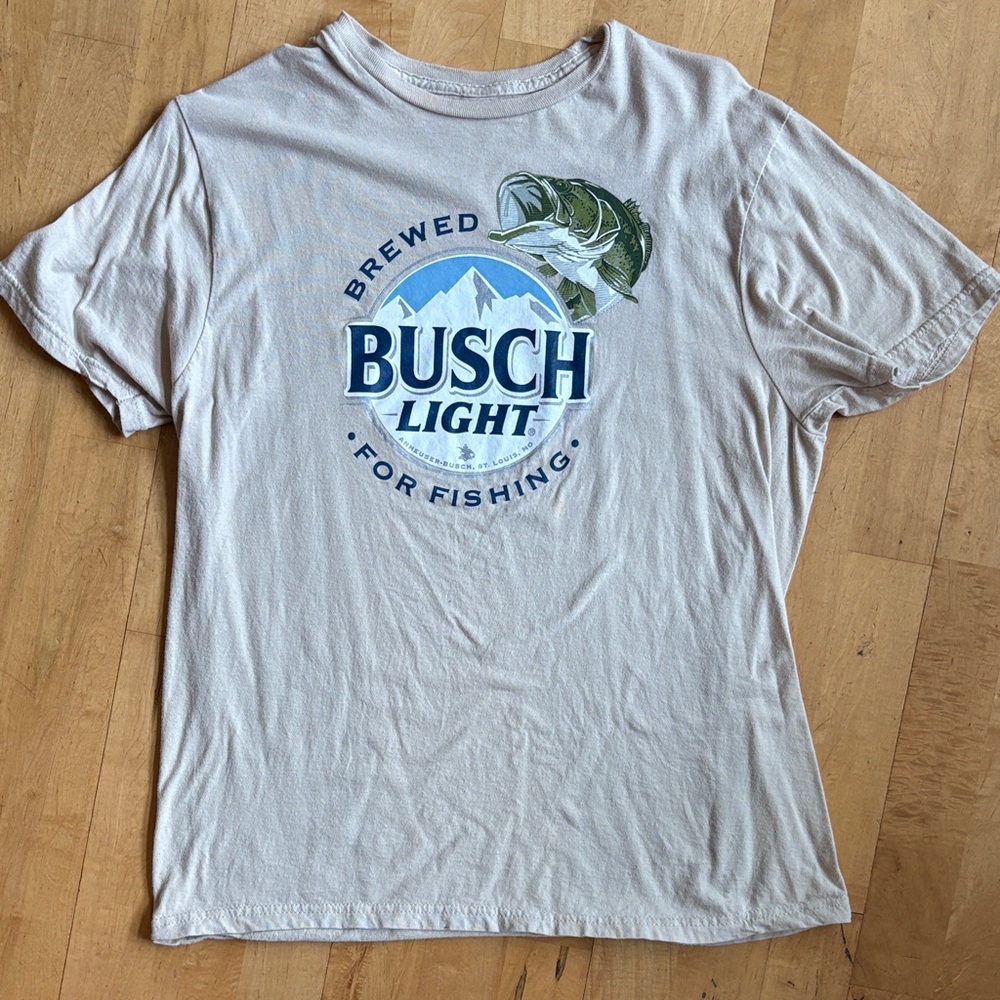 Busch Light 'Brewed for Fishing' Graphic Tee - Beige with Blue & Green